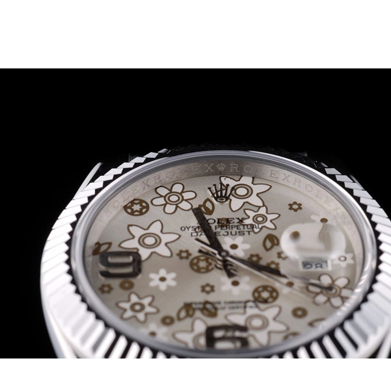 Aaa replica watch Bezel Dial Silver Flower Rolex Stainless DateJust 41983 Ribbed Steel 0605